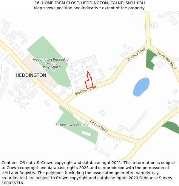 16, HOME FARM CLOSE, HEDDINGTON, CALNE, SN11 0RH: Location map and indicative extent of plot