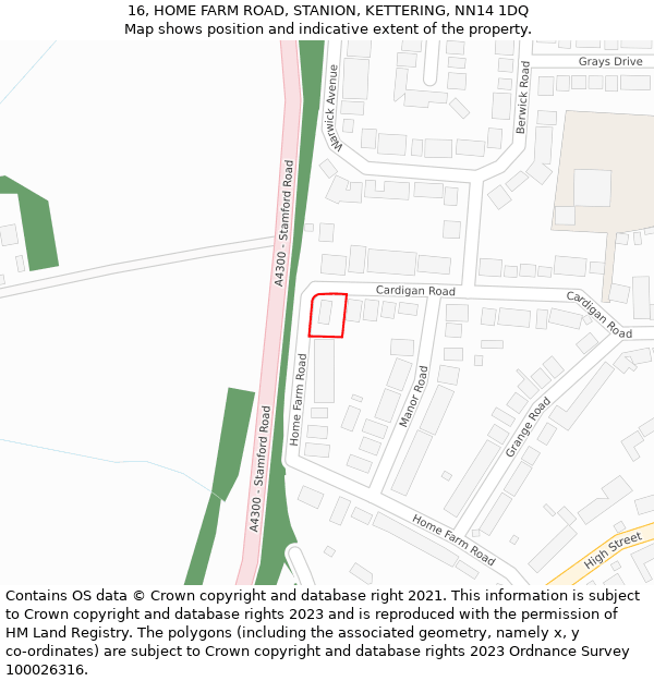 16, HOME FARM ROAD, STANION, KETTERING, NN14 1DQ: Location map and indicative extent of plot