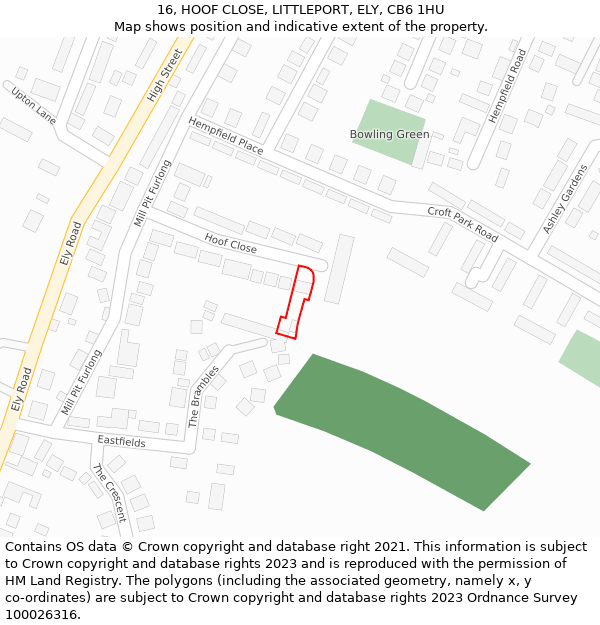 16, HOOF CLOSE, LITTLEPORT, ELY, CB6 1HU: Location map and indicative extent of plot