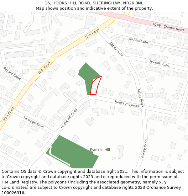 16, HOOKS HILL ROAD, SHERINGHAM, NR26 8NL: Location map and indicative extent of plot