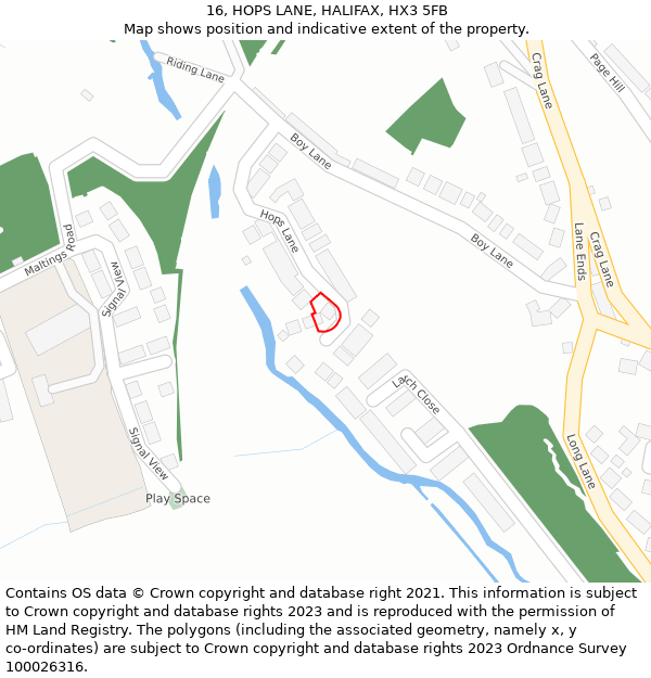 16, HOPS LANE, HALIFAX, HX3 5FB: Location map and indicative extent of plot