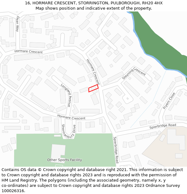 16, HORMARE CRESCENT, STORRINGTON, PULBOROUGH, RH20 4HX: Location map and indicative extent of plot