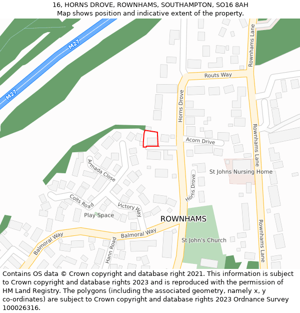 16, HORNS DROVE, ROWNHAMS, SOUTHAMPTON, SO16 8AH: Location map and indicative extent of plot