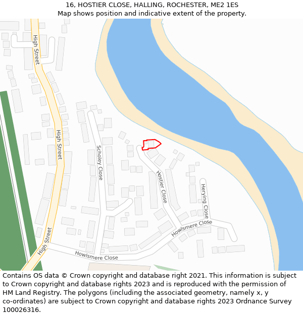 16, HOSTIER CLOSE, HALLING, ROCHESTER, ME2 1ES: Location map and indicative extent of plot