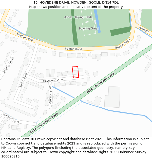 16, HOVEDENE DRIVE, HOWDEN, GOOLE, DN14 7DL: Location map and indicative extent of plot