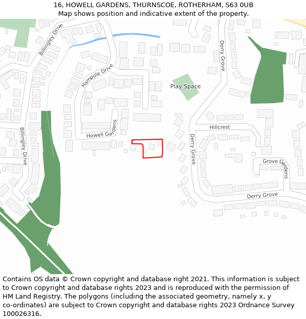 16, HOWELL GARDENS, THURNSCOE, ROTHERHAM, S63 0UB: Location map and indicative extent of plot