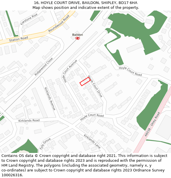 16, HOYLE COURT DRIVE, BAILDON, SHIPLEY, BD17 6HA: Location map and indicative extent of plot
