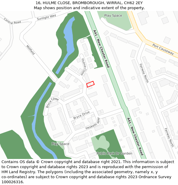 16, HULME CLOSE, BROMBOROUGH, WIRRAL, CH62 2EY: Location map and indicative extent of plot