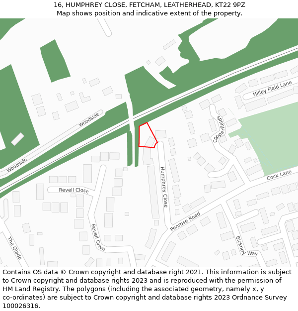 16, HUMPHREY CLOSE, FETCHAM, LEATHERHEAD, KT22 9PZ: Location map and indicative extent of plot