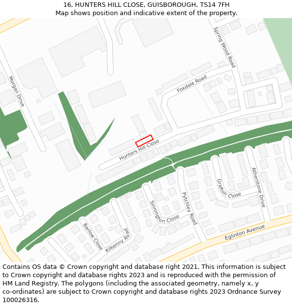 16, HUNTERS HILL CLOSE, GUISBOROUGH, TS14 7FH: Location map and indicative extent of plot