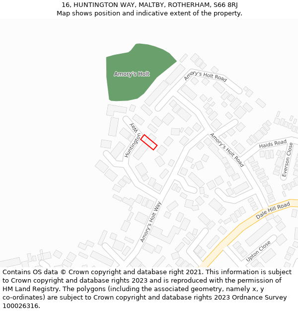 16, HUNTINGTON WAY, MALTBY, ROTHERHAM, S66 8RJ: Location map and indicative extent of plot