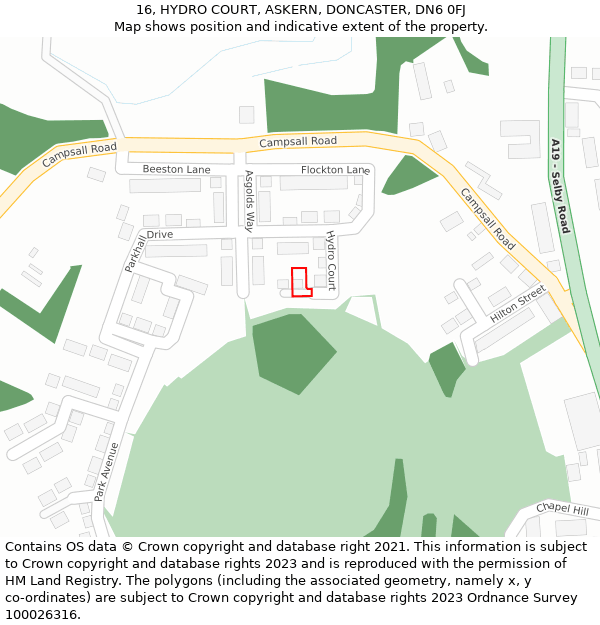 16, HYDRO COURT, ASKERN, DONCASTER, DN6 0FJ: Location map and indicative extent of plot