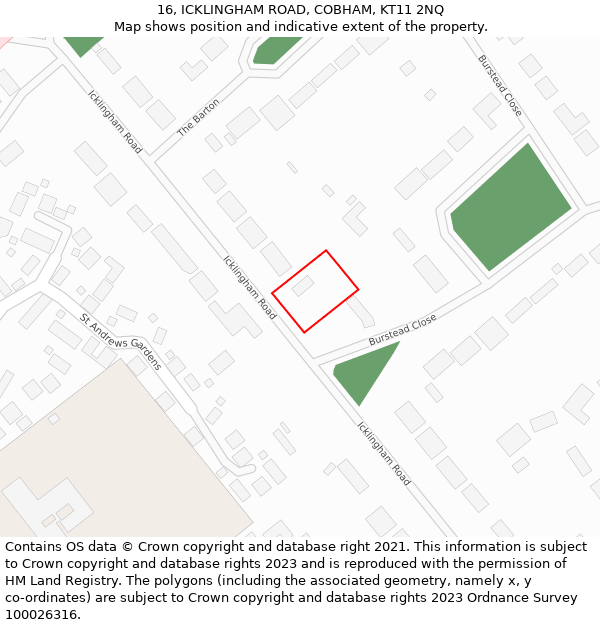 16, ICKLINGHAM ROAD, COBHAM, KT11 2NQ: Location map and indicative extent of plot