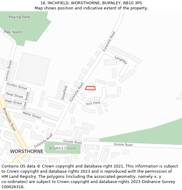 16, INCHFIELD, WORSTHORNE, BURNLEY, BB10 3PS: Location map and indicative extent of plot