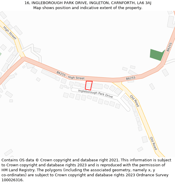 16, INGLEBOROUGH PARK DRIVE, INGLETON, CARNFORTH, LA6 3AJ: Location map and indicative extent of plot