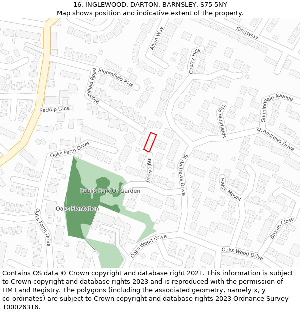 16, INGLEWOOD, DARTON, BARNSLEY, S75 5NY: Location map and indicative extent of plot