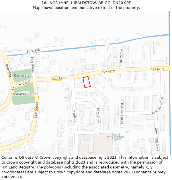 16, INGS LANE, HIBALDSTOW, BRIGG, DN20 9PF: Location map and indicative extent of plot