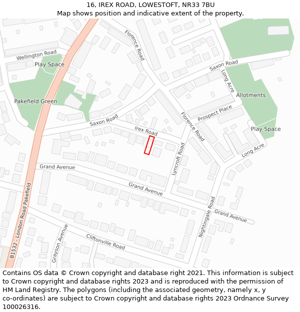 16, IREX ROAD, LOWESTOFT, NR33 7BU: Location map and indicative extent of plot