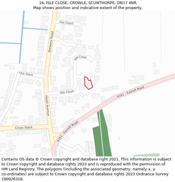 16, ISLE CLOSE, CROWLE, SCUNTHORPE, DN17 4NR: Location map and indicative extent of plot