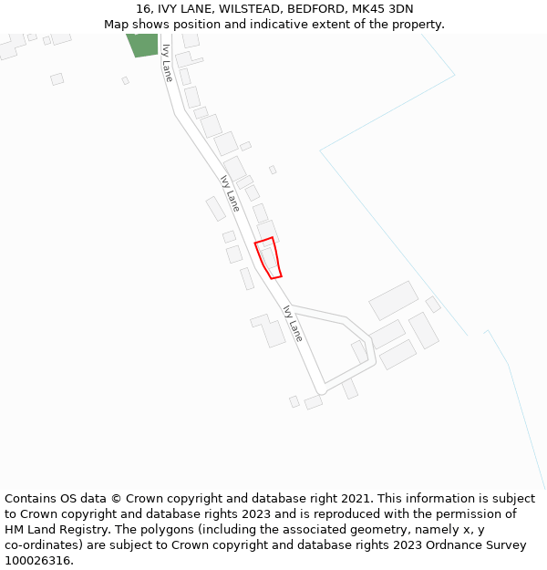 16, IVY LANE, WILSTEAD, BEDFORD, MK45 3DN: Location map and indicative extent of plot