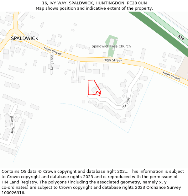 16, IVY WAY, SPALDWICK, HUNTINGDON, PE28 0UN: Location map and indicative extent of plot