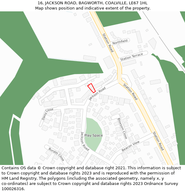 16, JACKSON ROAD, BAGWORTH, COALVILLE, LE67 1HL: Location map and indicative extent of plot