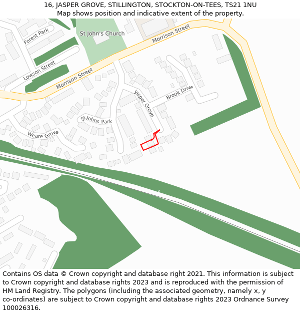 16, JASPER GROVE, STILLINGTON, STOCKTON-ON-TEES, TS21 1NU: Location map and indicative extent of plot