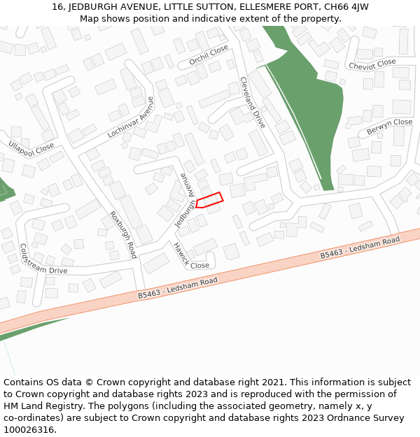 16, JEDBURGH AVENUE, LITTLE SUTTON, ELLESMERE PORT, CH66 4JW: Location map and indicative extent of plot