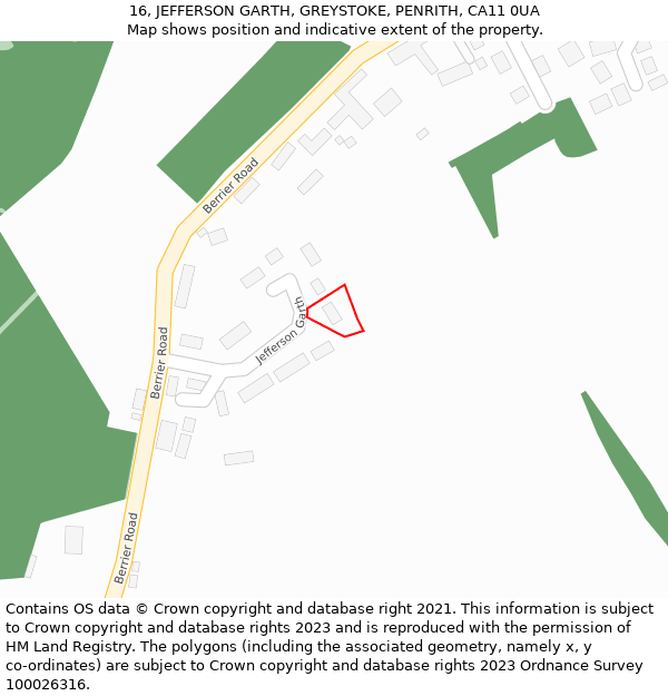 16, JEFFERSON GARTH, GREYSTOKE, PENRITH, CA11 0UA: Location map and indicative extent of plot