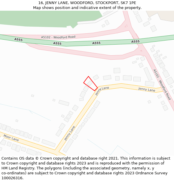 16, JENNY LANE, WOODFORD, STOCKPORT, SK7 1PE: Location map and indicative extent of plot