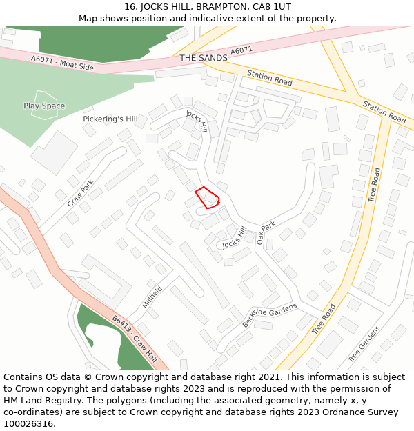 16, JOCKS HILL, BRAMPTON, CA8 1UT: Location map and indicative extent of plot