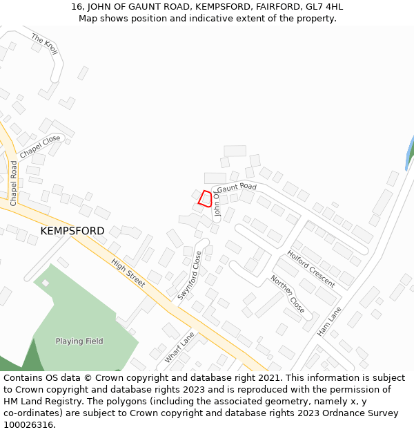 16, JOHN OF GAUNT ROAD, KEMPSFORD, FAIRFORD, GL7 4HL: Location map and indicative extent of plot