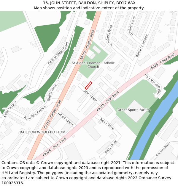16, JOHN STREET, BAILDON, SHIPLEY, BD17 6AX: Location map and indicative extent of plot