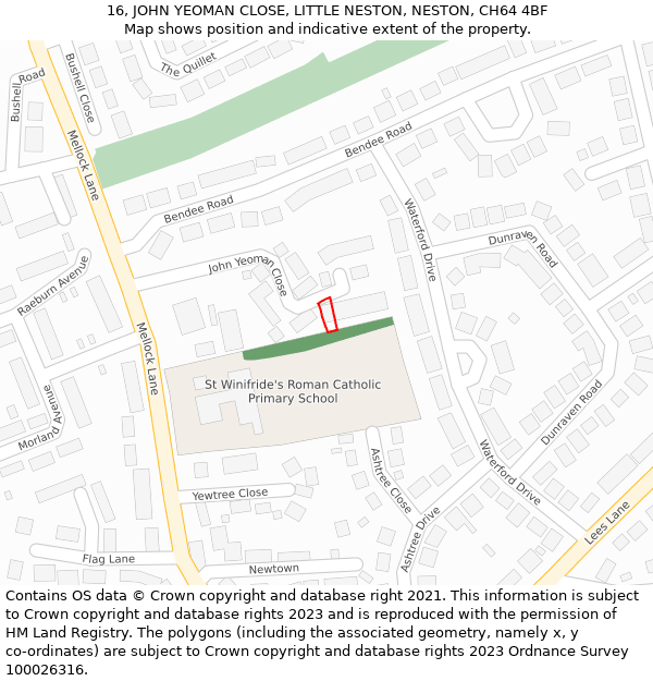 16, JOHN YEOMAN CLOSE, LITTLE NESTON, NESTON, CH64 4BF: Location map and indicative extent of plot