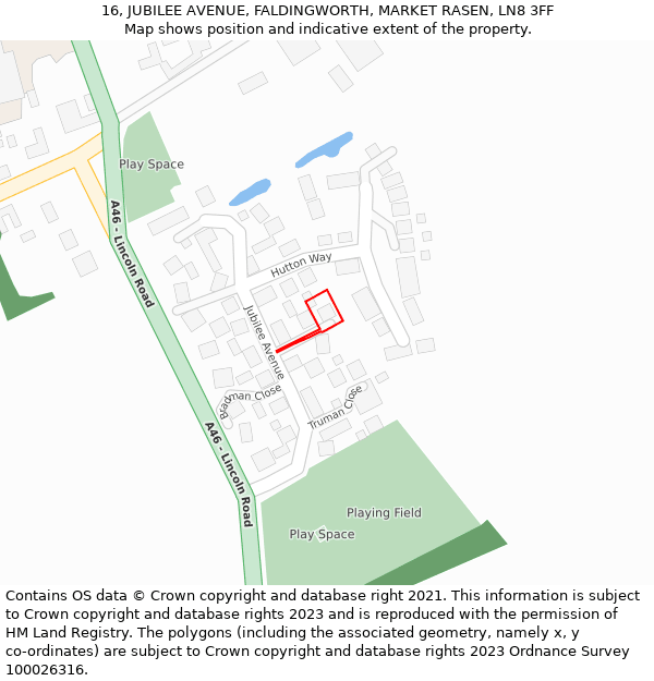 16, JUBILEE AVENUE, FALDINGWORTH, MARKET RASEN, LN8 3FF: Location map and indicative extent of plot