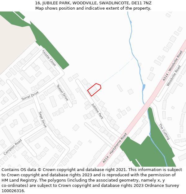 16, JUBILEE PARK, WOODVILLE, SWADLINCOTE, DE11 7NZ: Location map and indicative extent of plot
