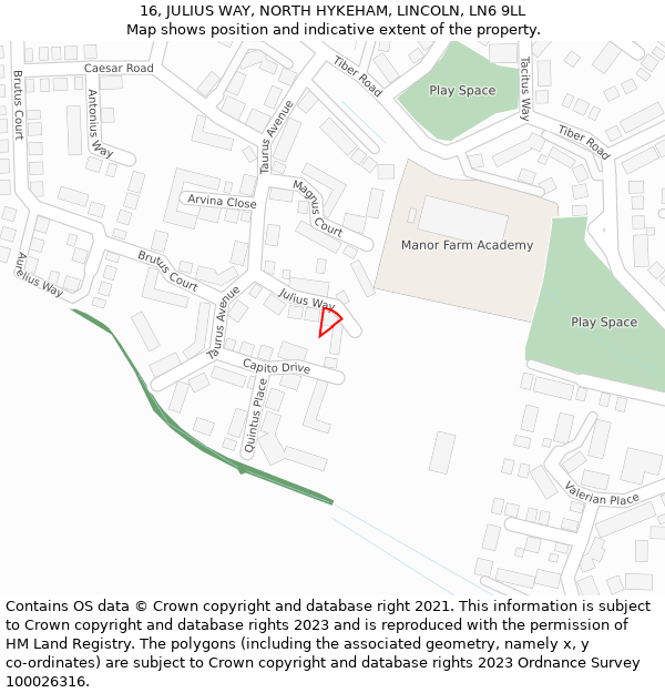 16, JULIUS WAY, NORTH HYKEHAM, LINCOLN, LN6 9LL: Location map and indicative extent of plot