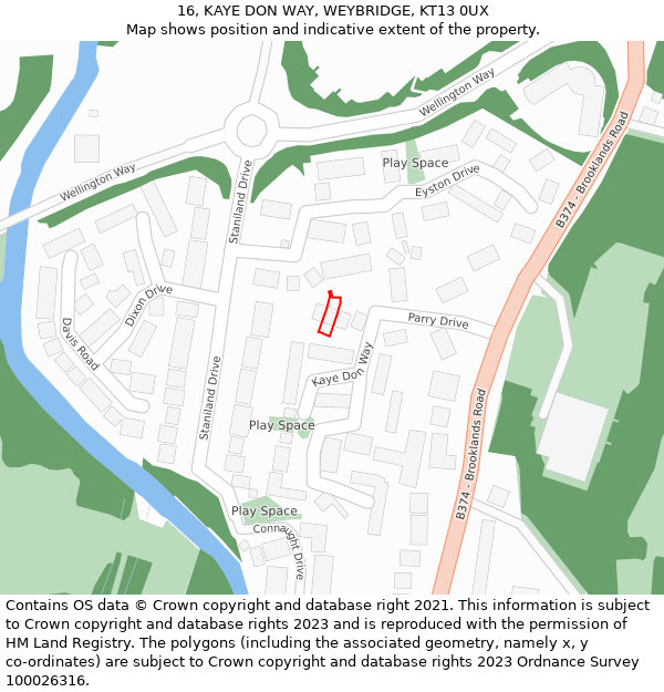 16, KAYE DON WAY, WEYBRIDGE, KT13 0UX: Location map and indicative extent of plot
