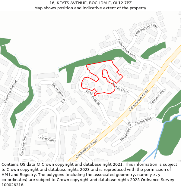 16, KEATS AVENUE, ROCHDALE, OL12 7PZ: Location map and indicative extent of plot
