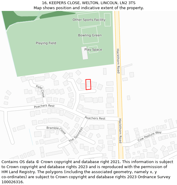 16, KEEPERS CLOSE, WELTON, LINCOLN, LN2 3TS: Location map and indicative extent of plot