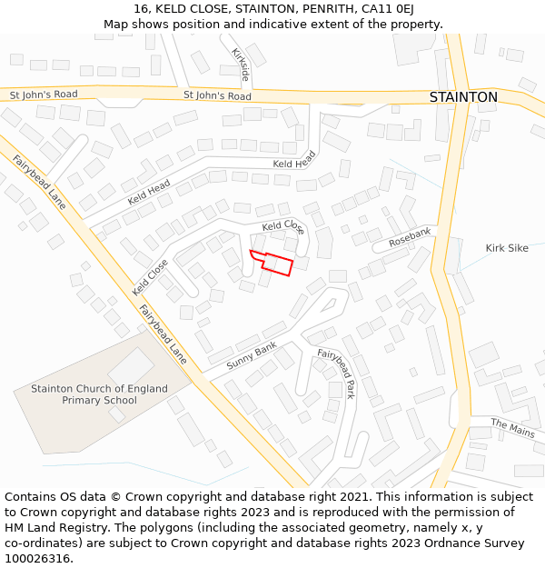 16, KELD CLOSE, STAINTON, PENRITH, CA11 0EJ: Location map and indicative extent of plot