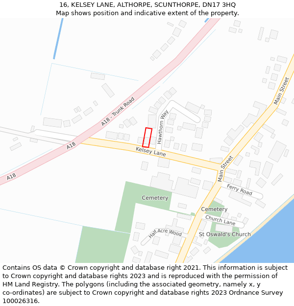 16, KELSEY LANE, ALTHORPE, SCUNTHORPE, DN17 3HQ: Location map and indicative extent of plot