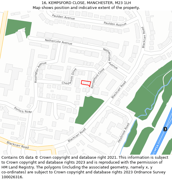 16, KEMPSFORD CLOSE, MANCHESTER, M23 1LH: Location map and indicative extent of plot