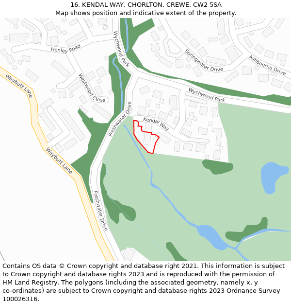 16, KENDAL WAY, CHORLTON, CREWE, CW2 5SA: Location map and indicative extent of plot