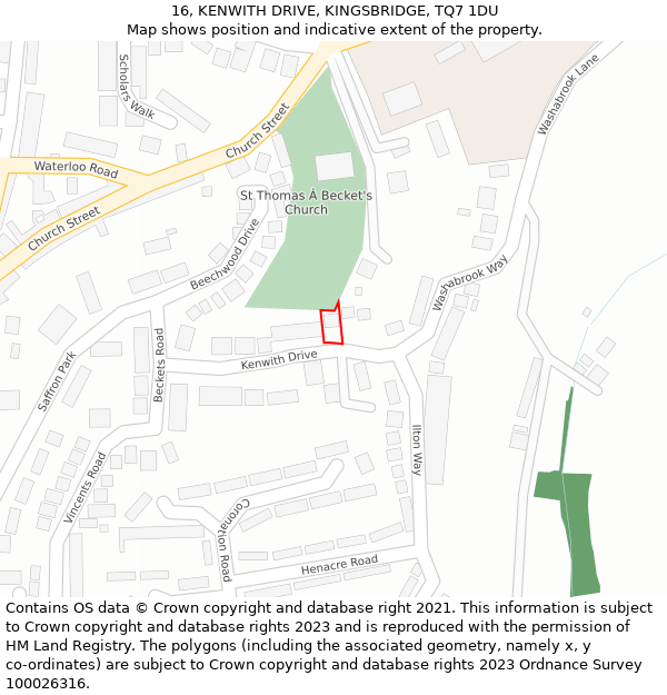 16, KENWITH DRIVE, KINGSBRIDGE, TQ7 1DU: Location map and indicative extent of plot