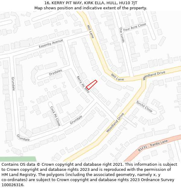 16, KERRY PIT WAY, KIRK ELLA, HULL, HU10 7JT: Location map and indicative extent of plot