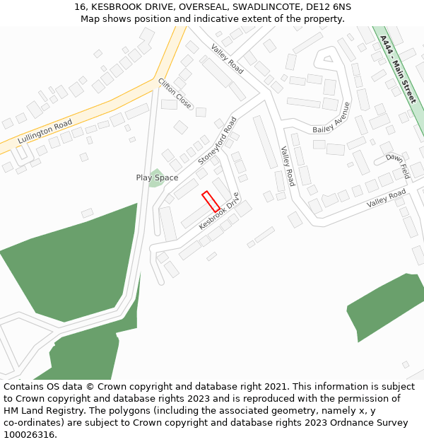 16, KESBROOK DRIVE, OVERSEAL, SWADLINCOTE, DE12 6NS: Location map and indicative extent of plot