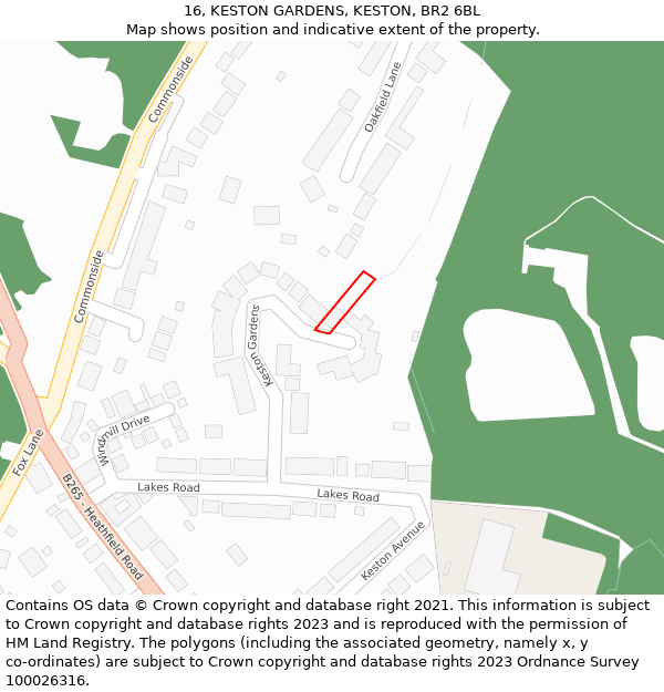 16, KESTON GARDENS, KESTON, BR2 6BL: Location map and indicative extent of plot