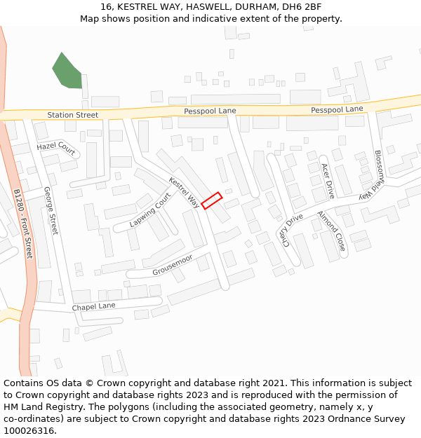 16, KESTREL WAY, HASWELL, DURHAM, DH6 2BF: Location map and indicative extent of plot