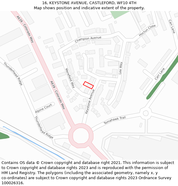 16, KEYSTONE AVENUE, CASTLEFORD, WF10 4TH: Location map and indicative extent of plot